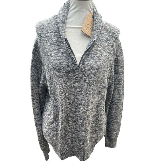 Weatherproof Vintage Chunky Knit Shawl Collar Pullover Sweater Gray Marled Men’s - Picture 2 of 13